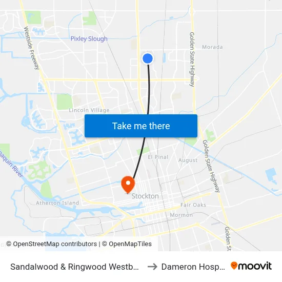 Sandalwood & Ringwood Westbound to Dameron Hospital map