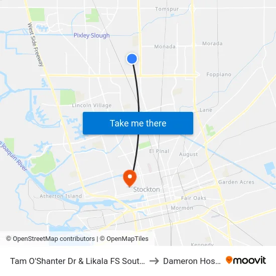 Tam O'Shanter Dr & Likala FS Southbound to Dameron Hospital map