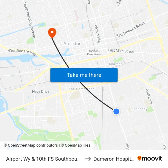 Airport Wy & 10th FS Southbound to Dameron Hospital map