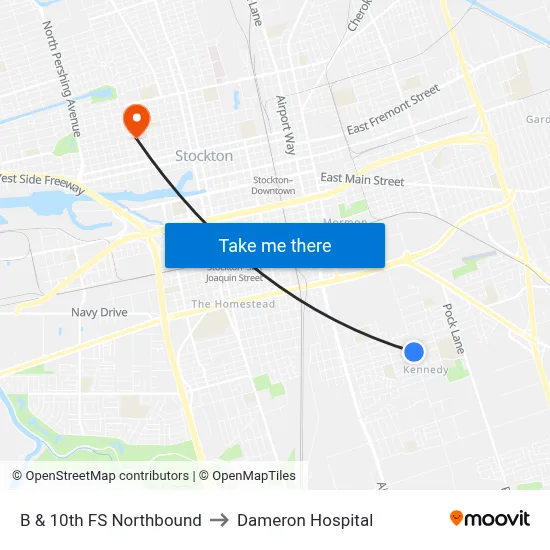 B & 10th FS Northbound to Dameron Hospital map