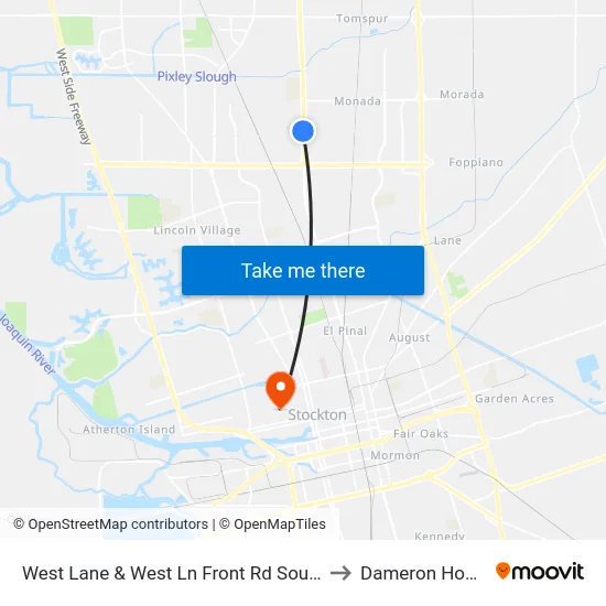 West Lane & West Ln Front Rd Southbound to Dameron Hospital map