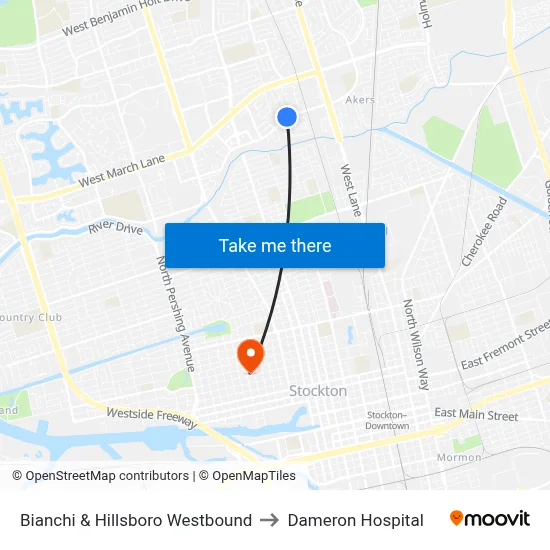 Bianchi & Hillsboro Westbound to Dameron Hospital map