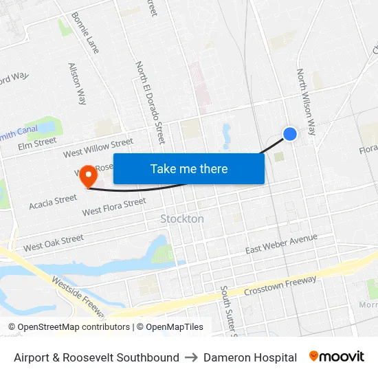 Airport & Roosevelt Southbound to Dameron Hospital map