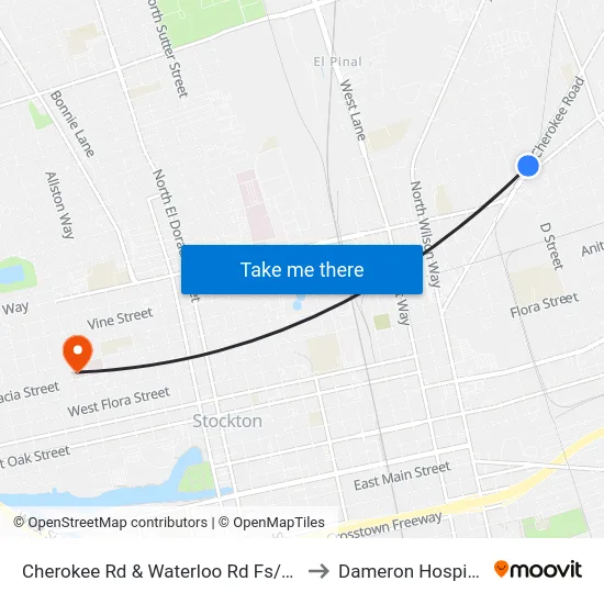Cherokee Rd & Waterloo Rd Fs/Nb to Dameron Hospital map