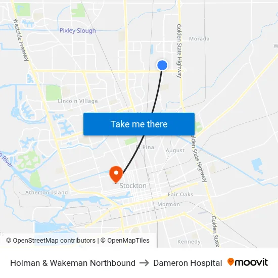 Holman & Wakeman Northbound to Dameron Hospital map