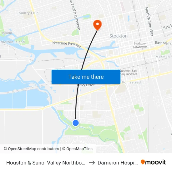 Houston & Sunol Valley Northbound to Dameron Hospital map