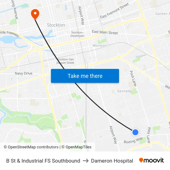 B St & Industrial FS Southbound to Dameron Hospital map