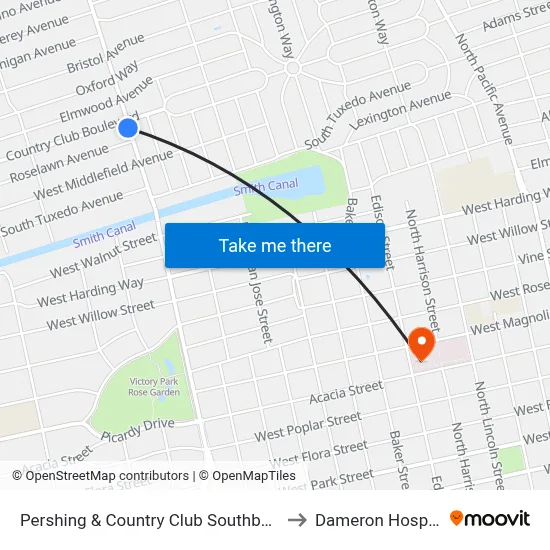 Pershing & Country Club Southbound to Dameron Hospital map