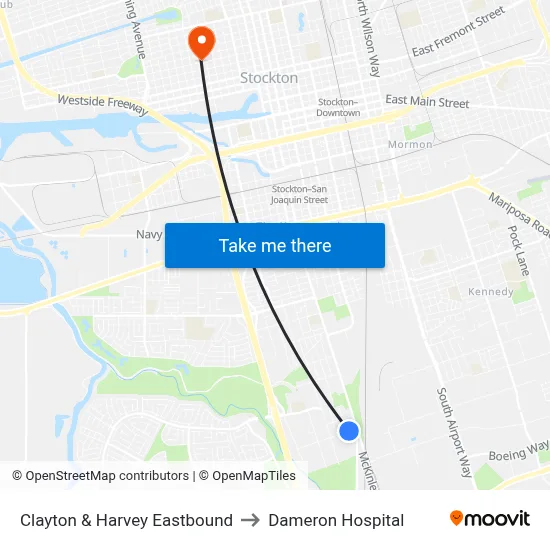 Clayton & Harvey Eastbound to Dameron Hospital map