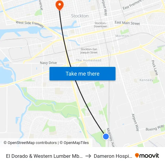 El Dorado & Western Lumber Mb/Sb to Dameron Hospital map
