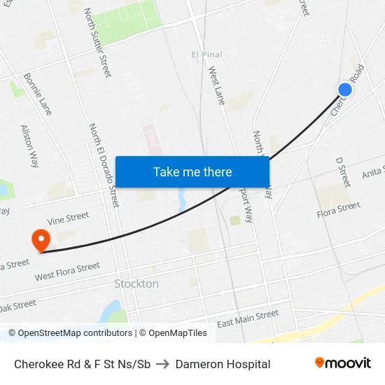 Cherokee Rd & F St Ns/Sb to Dameron Hospital map