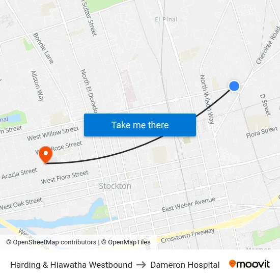 Harding & Hiawatha Westbound to Dameron Hospital map