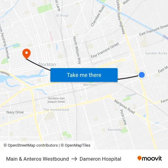 Main & Anteros Westbound to Dameron Hospital map
