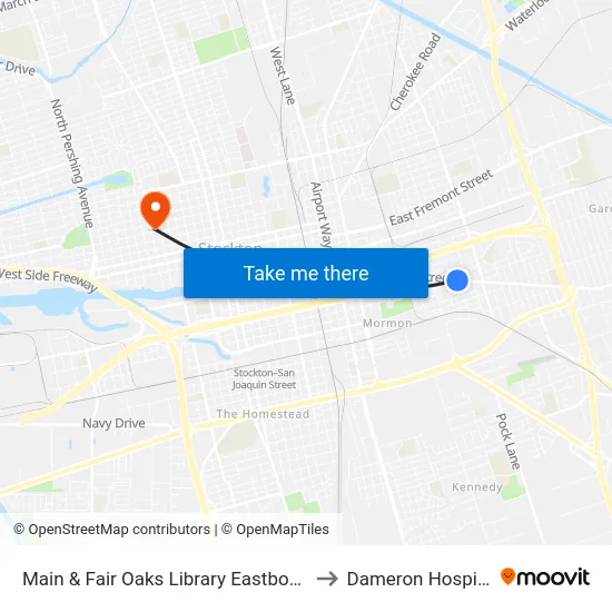 Main & Fair Oaks Library Eastbound to Dameron Hospital map