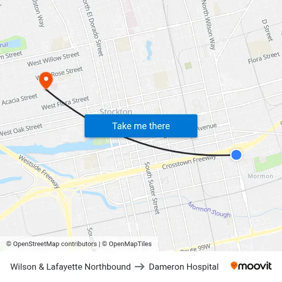 Wilson & Lafayette Northbound to Dameron Hospital map