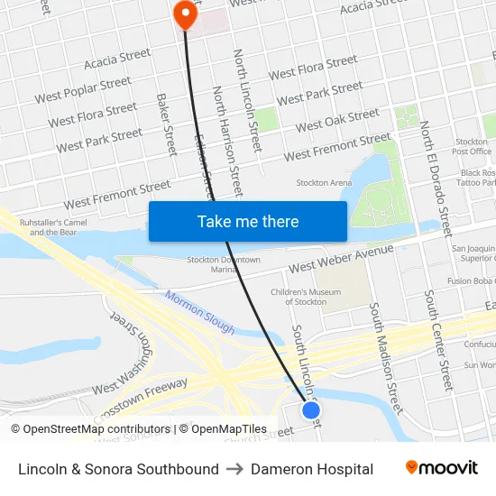 Lincoln & Sonora Southbound to Dameron Hospital map
