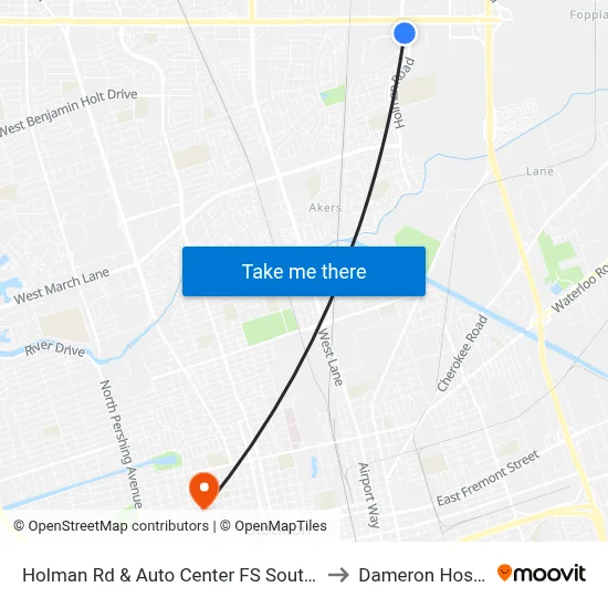 Holman Rd & Auto Center FS Southbound to Dameron Hospital map