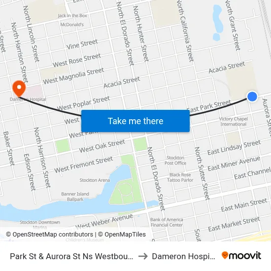 Park St & Aurora St Ns Westbound to Dameron Hospital map