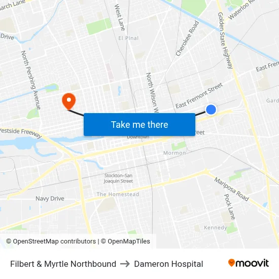 Filbert & Myrtle Northbound to Dameron Hospital map