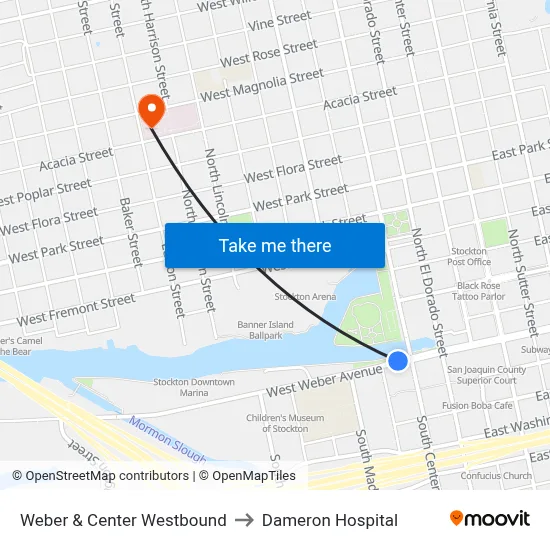 Weber & Center Westbound to Dameron Hospital map