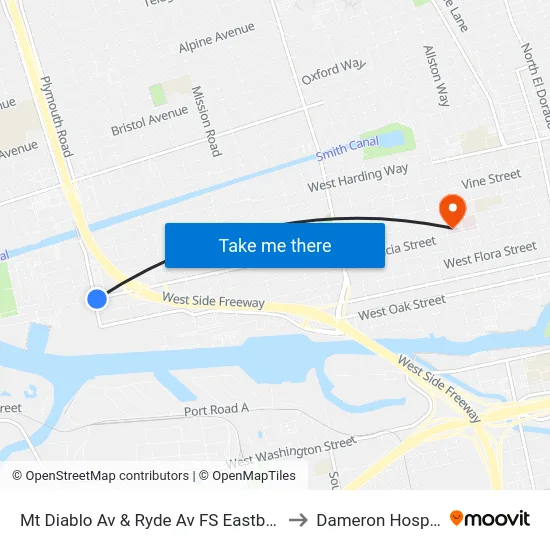 Mt Diablo Av & Ryde Av FS Eastbound to Dameron Hospital map