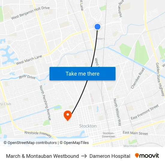 March & Montauban Westbound to Dameron Hospital map