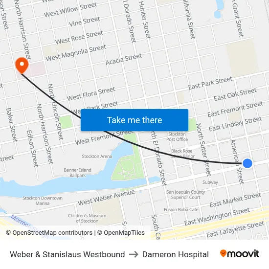 Weber & Stanislaus Westbound to Dameron Hospital map