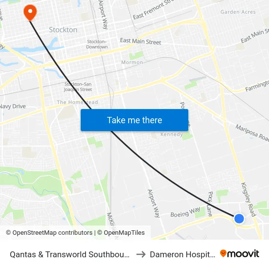 Qantas & Transworld Southbound to Dameron Hospital map