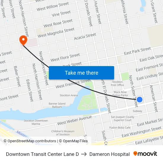 Downtown Transit Center Lane D to Dameron Hospital map