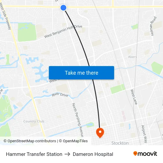 Hammer Transfer Station to Dameron Hospital map