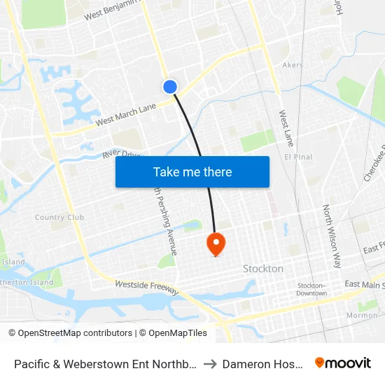 Pacific & Weberstown Ent Northbound to Dameron Hospital map