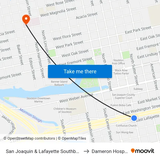 San Joaquin & Lafayette Southbound to Dameron Hospital map