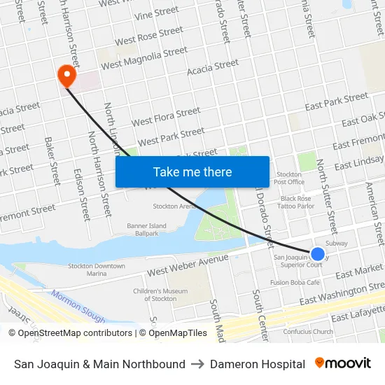 San Joaquin & Main Northbound to Dameron Hospital map