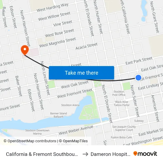 California & Fremont Southbound to Dameron Hospital map