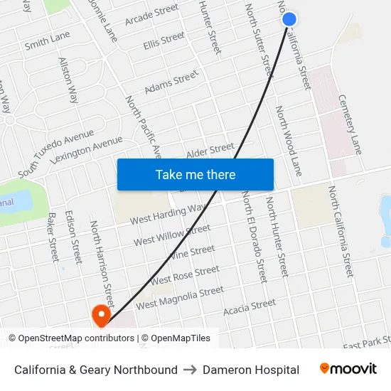 California & Geary Northbound to Dameron Hospital map