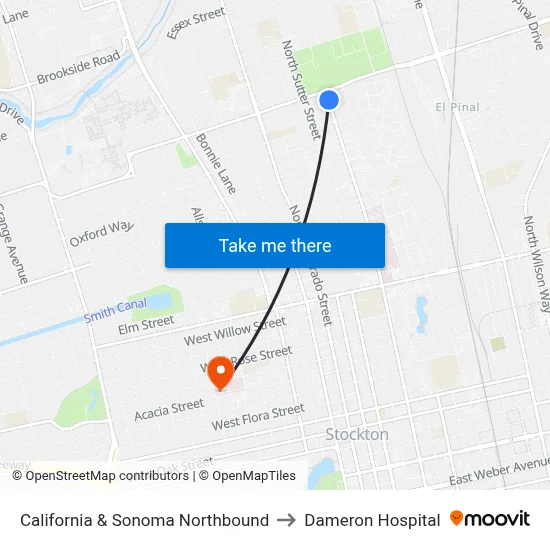 California & Sonoma Northbound to Dameron Hospital map