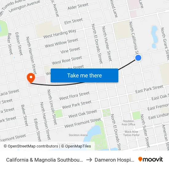 California & Magnolia Southbound to Dameron Hospital map