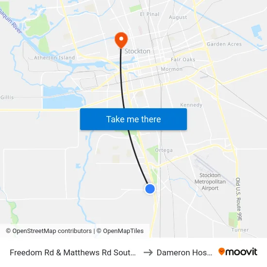 Freedom Rd & Matthews Rd Southbound to Dameron Hospital map