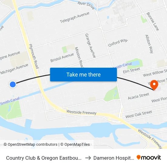 Country Club & Oregon Eastbound to Dameron Hospital map