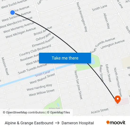 Alpine & Grange Eastbound to Dameron Hospital map