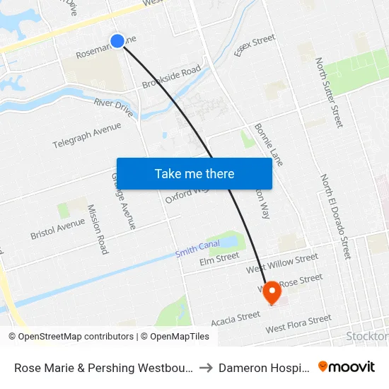 Rose Marie & Pershing Westbound to Dameron Hospital map