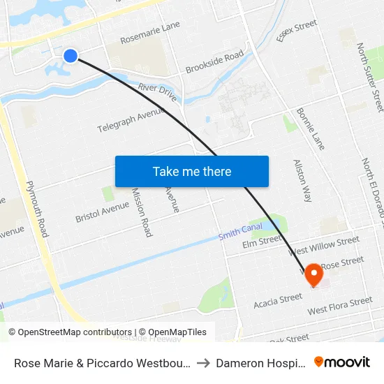 Rose Marie & Piccardo Westbound to Dameron Hospital map