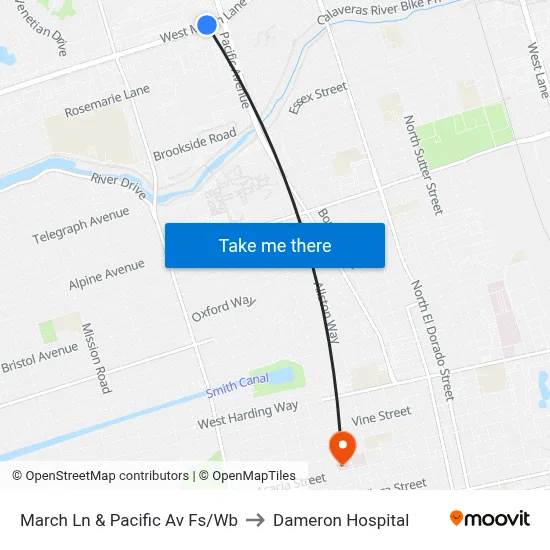 March Ln & Pacific Av Fs/Wb to Dameron Hospital map