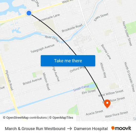 March & Grouse Run Westbound to Dameron Hospital map