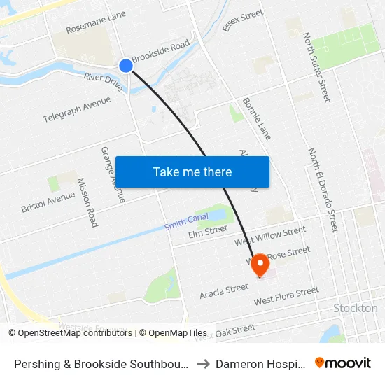 Pershing & Brookside Southbound to Dameron Hospital map
