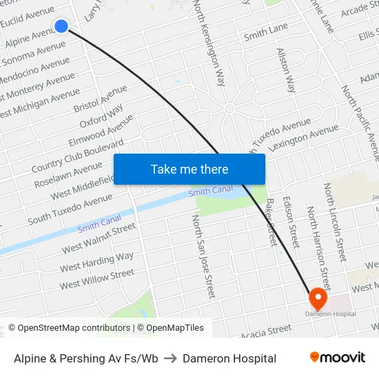 Alpine & Pershing Av Fs/Wb to Dameron Hospital map