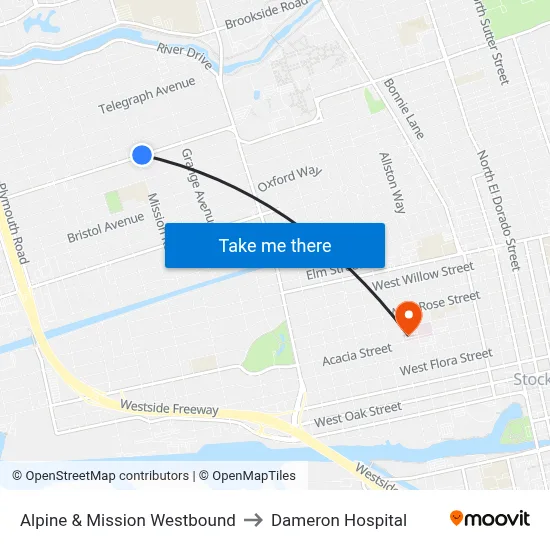 Alpine & Mission Westbound to Dameron Hospital map