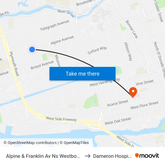 Alpine & Franklin Av Ns Westbound to Dameron Hospital map
