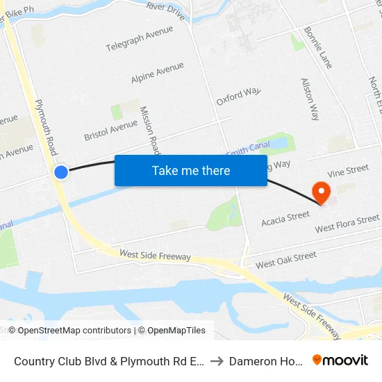 Country Club Blvd & Plymouth Rd Eastbound to Dameron Hospital map