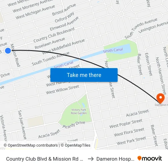 Country Club Blvd & Mission Rd Nseb to Dameron Hospital map